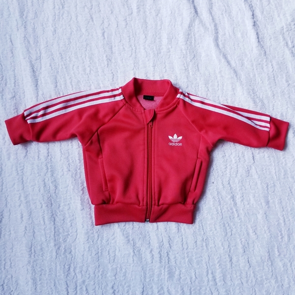 9 Month Unisex Adidas Track Jacket in Red & White - Picture 1 of 4